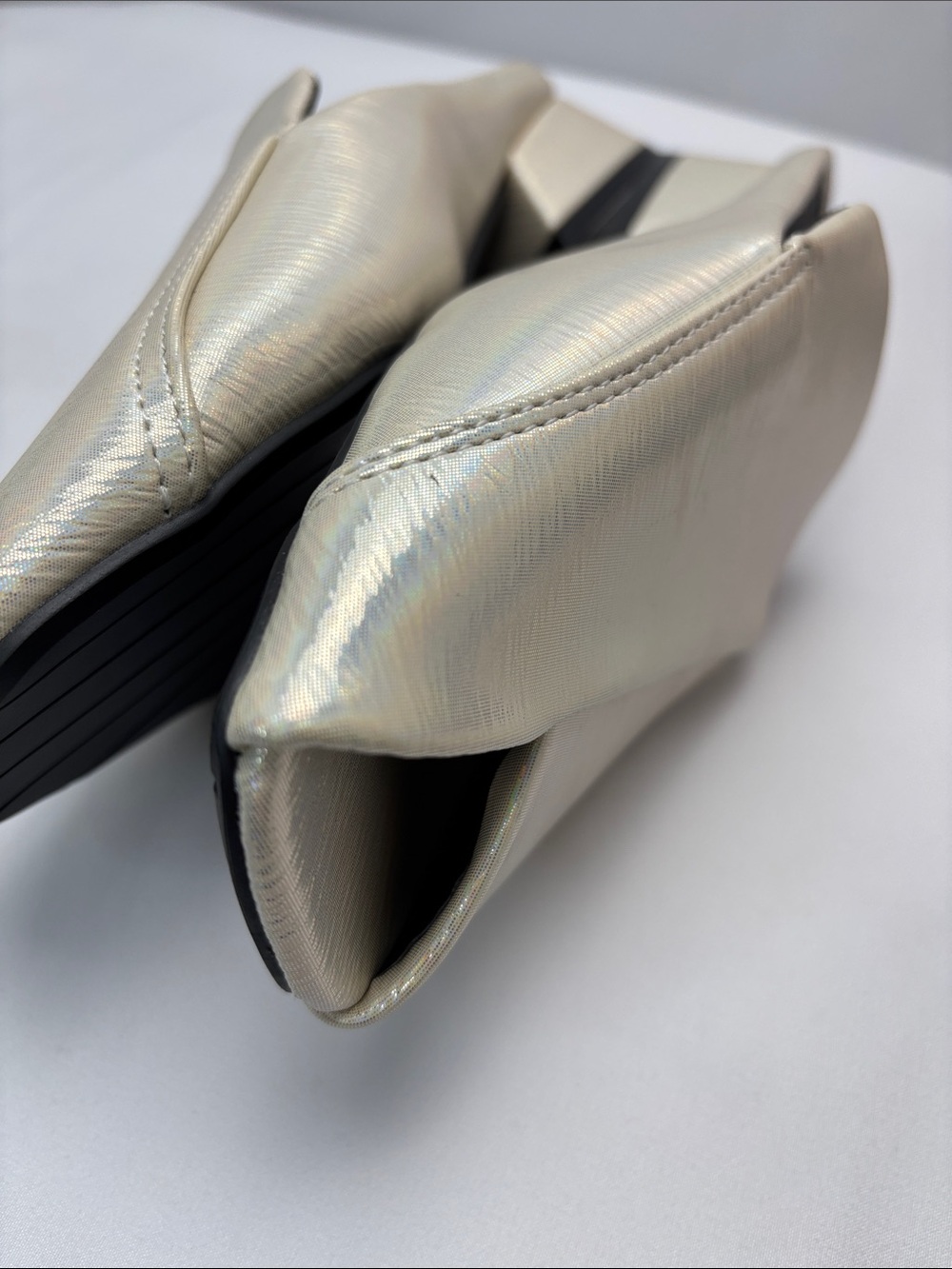 Hengshengda Iridescent Womens 7 Cream Square-Toe Slip-On Block Heel Mules #446 - Picture 8 of 13